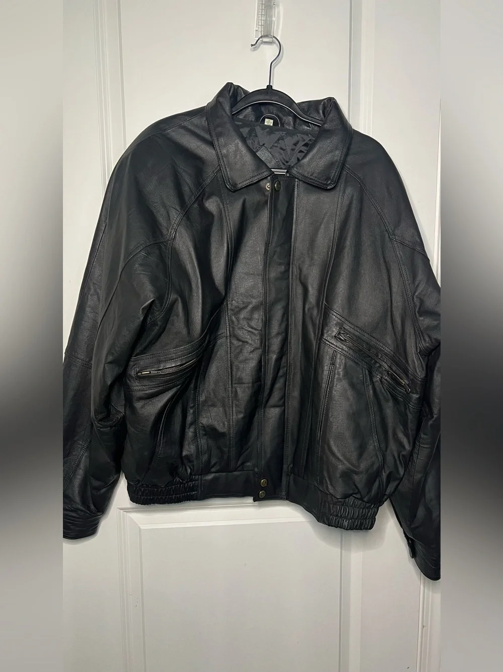 Greatland Men’s Jacket Black Leather Bomber 90s Y2K Vintage Sz XL Casual *FAIR